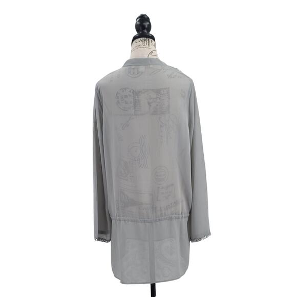 Boston Proper Gray embellished beaded long sleeve tunic Sz 10 Old money polished - Picture 3 of 13
